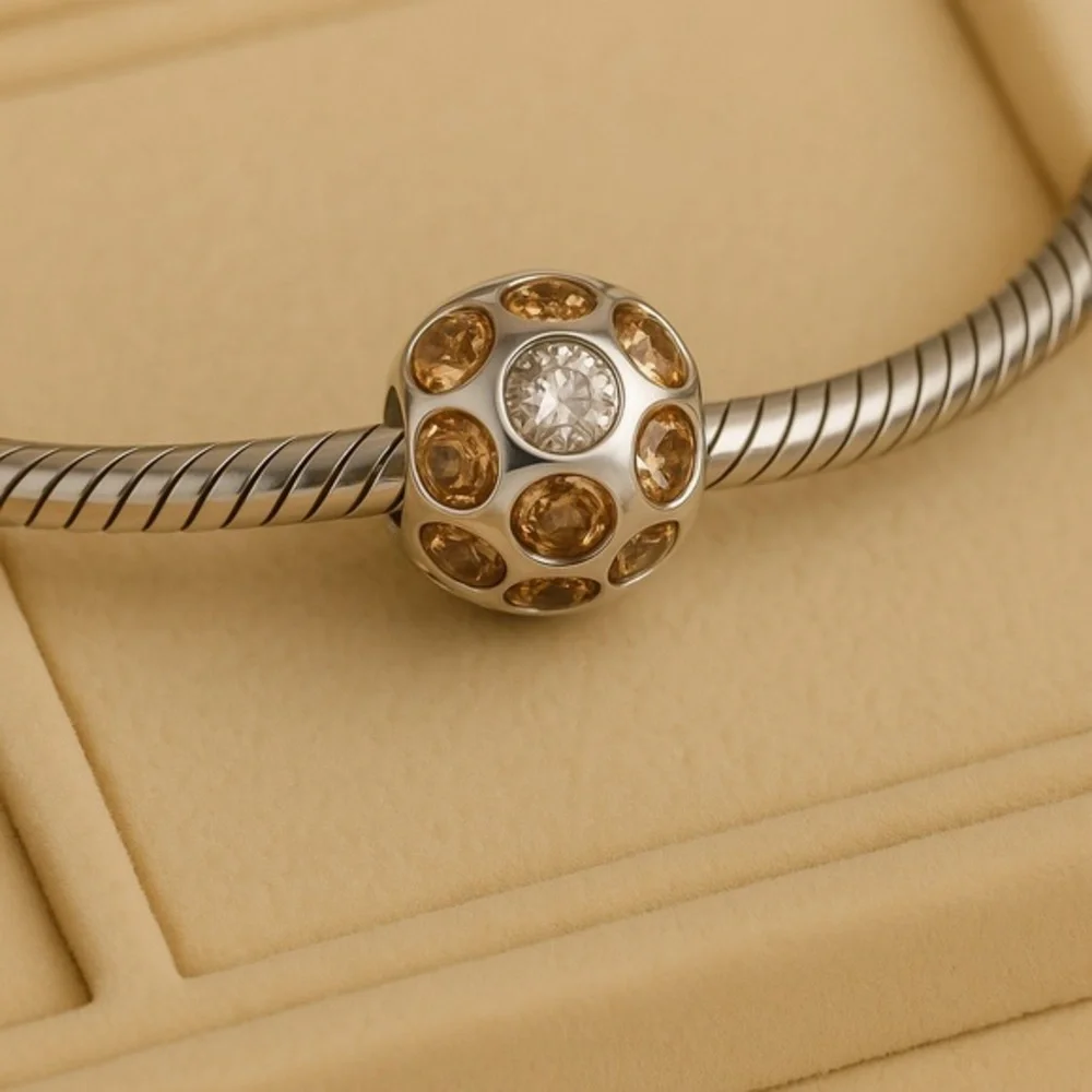 Chamilia Brown Disco Ball Swarovski Charm Bead.925 EUC #202